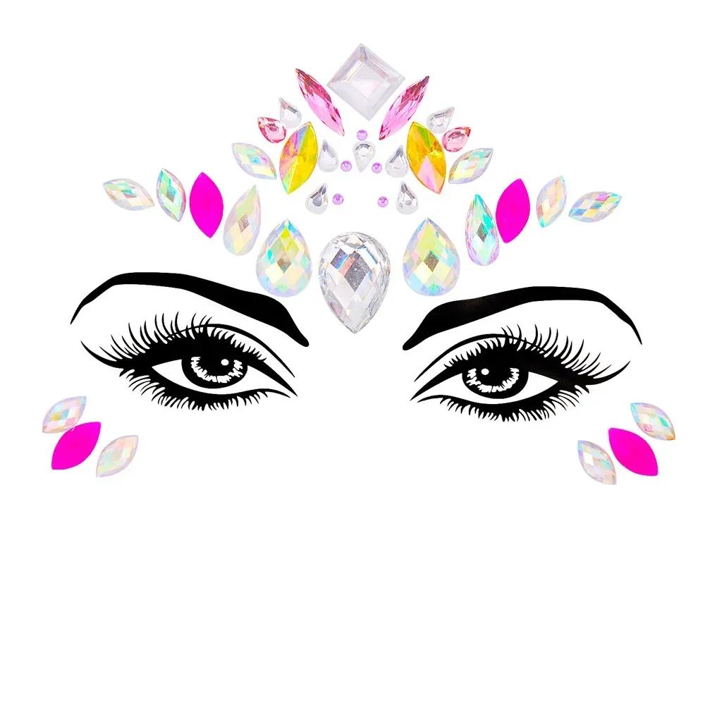 Body Art Rhinestones Stickers Crystal Face Jewels Make Up Festival Face Gems Glitter Face Tattoos For Festival Party Dressing Up