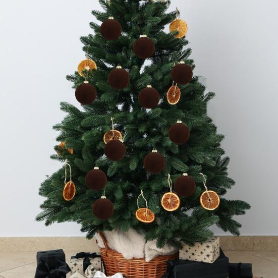 12Pcs Christmas Balls Decorations Xmas Tree Flocked Ball Ornaments Plastic Hanging Ball Decor for Home Bar Restaurant