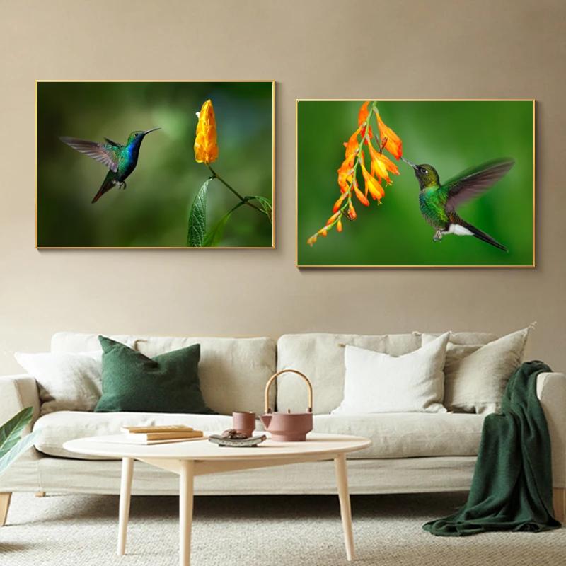 Плакаты и принты с колибри, картина на холсте, птицы, животные, куадрос, настенные художественные картины для гостиной, современный домашний декор, без рамки