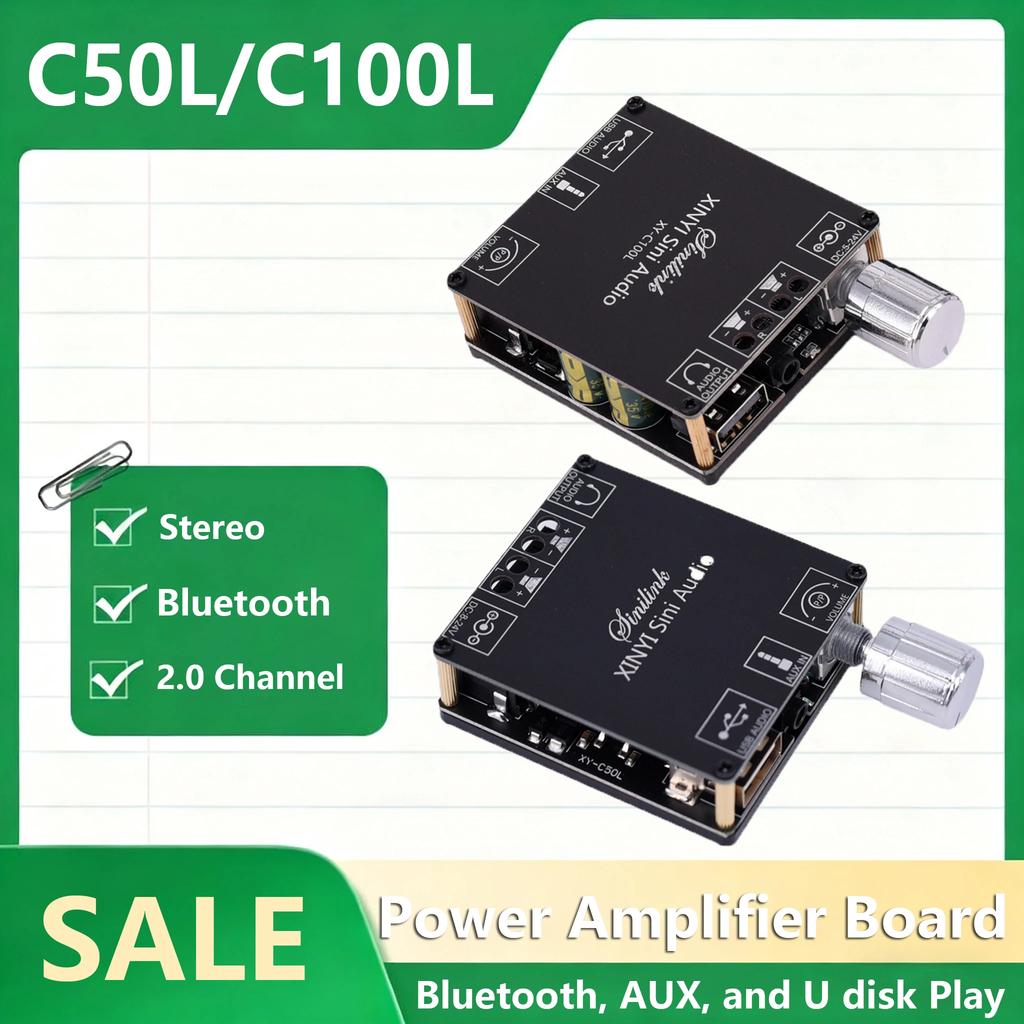 Bluetooth 5.0 Digital Power Amplifier Board C50L C100L Stereo 50/100W Dual-Channel Stepless Tuning Amplifier Module AUX USB Play