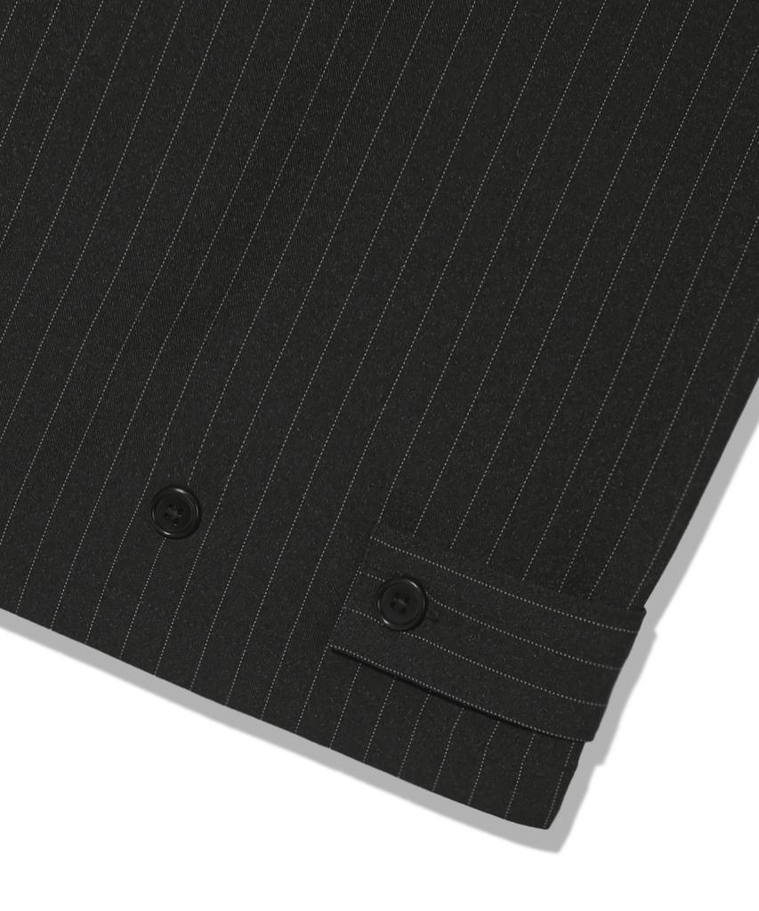 TRILLION One-Pleat Stripe Button Strap Wide Slacks [Black]