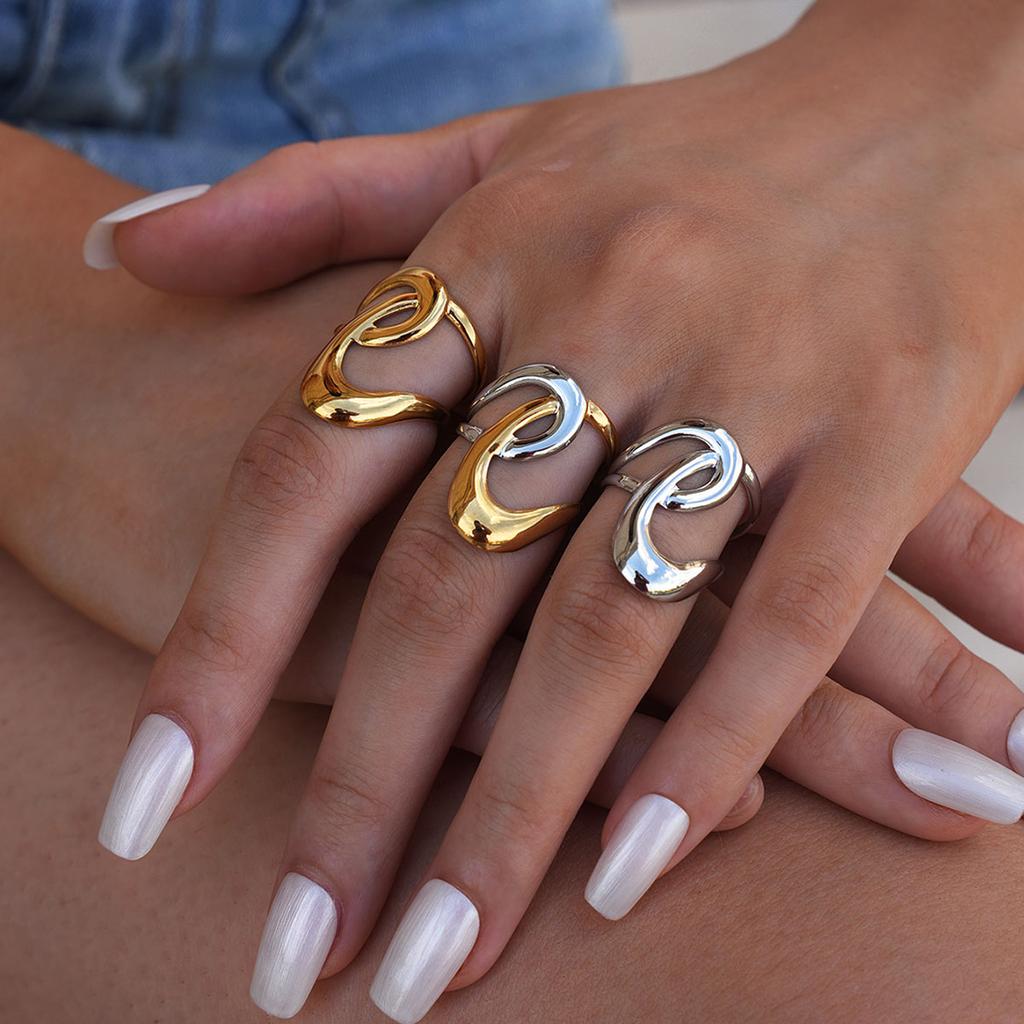 Uself Fashion Geometry Stainless Steel Waterproof Open Ring Personality Charms PVD Real Gold 18K Plated Trendy Jewelry for Women
