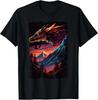Dragon with Mountain Sunset Retro Fantasy Adventure Design T-Shirt