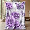 Purple Heart with Blue Butterflies Theme blanket Lightweight Warm Flannel Blanket Decorative Throw Blanket for Home Decoration