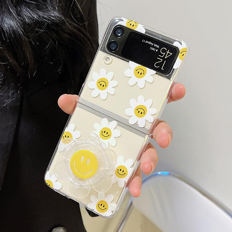 Beautiful Sunflower Phone Case For Samsung Galaxy Z Flip 5g Cute Smile Holder Clear Cover Case For Samsung Z Flip 3 Zflip3