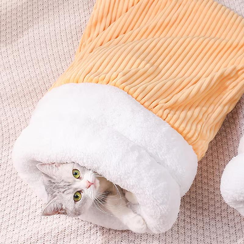 Теплый Уютный Полузакрытый Спальный Мешок для Кошки Моющийся Забавный Дизайн с Большим Карманом Место для Отдыха Кошки Кровать для Собаки Аксессуары для Питомцев