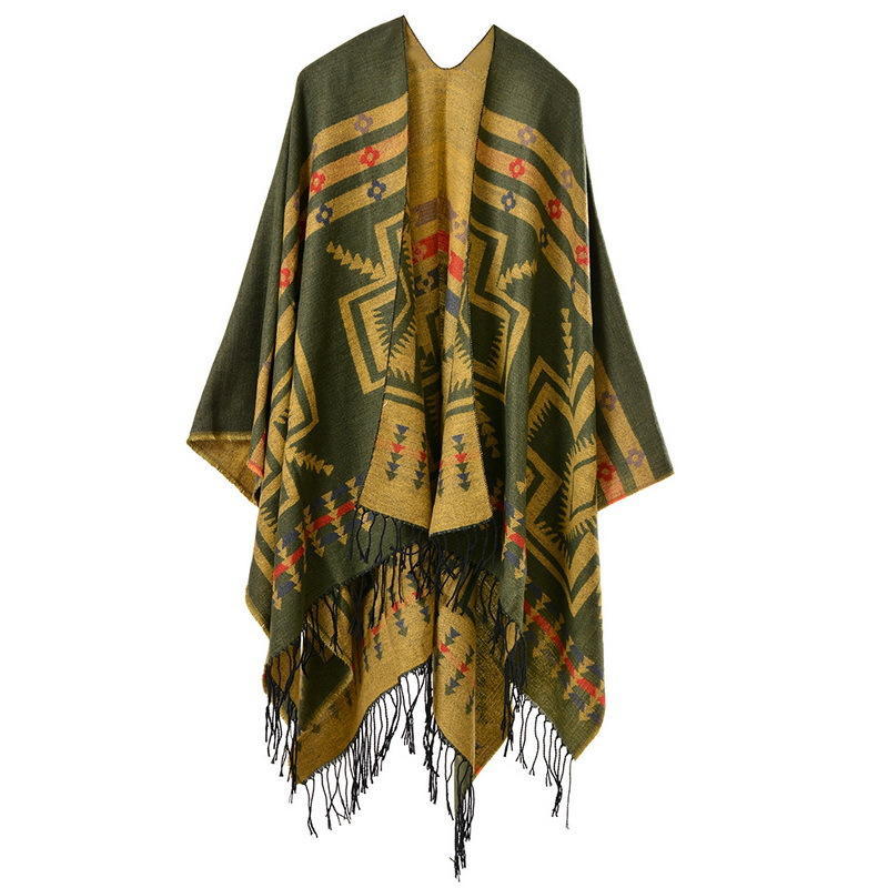 European and American Style Women's Fashion Tassel Scarf  Thicken Long Pashmina Ethnic Style Split Shawl Winter Warm Wraps