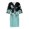 Women's Summer Casual Vintage Floral Leaf Print V-neck Half-sleeve Dress