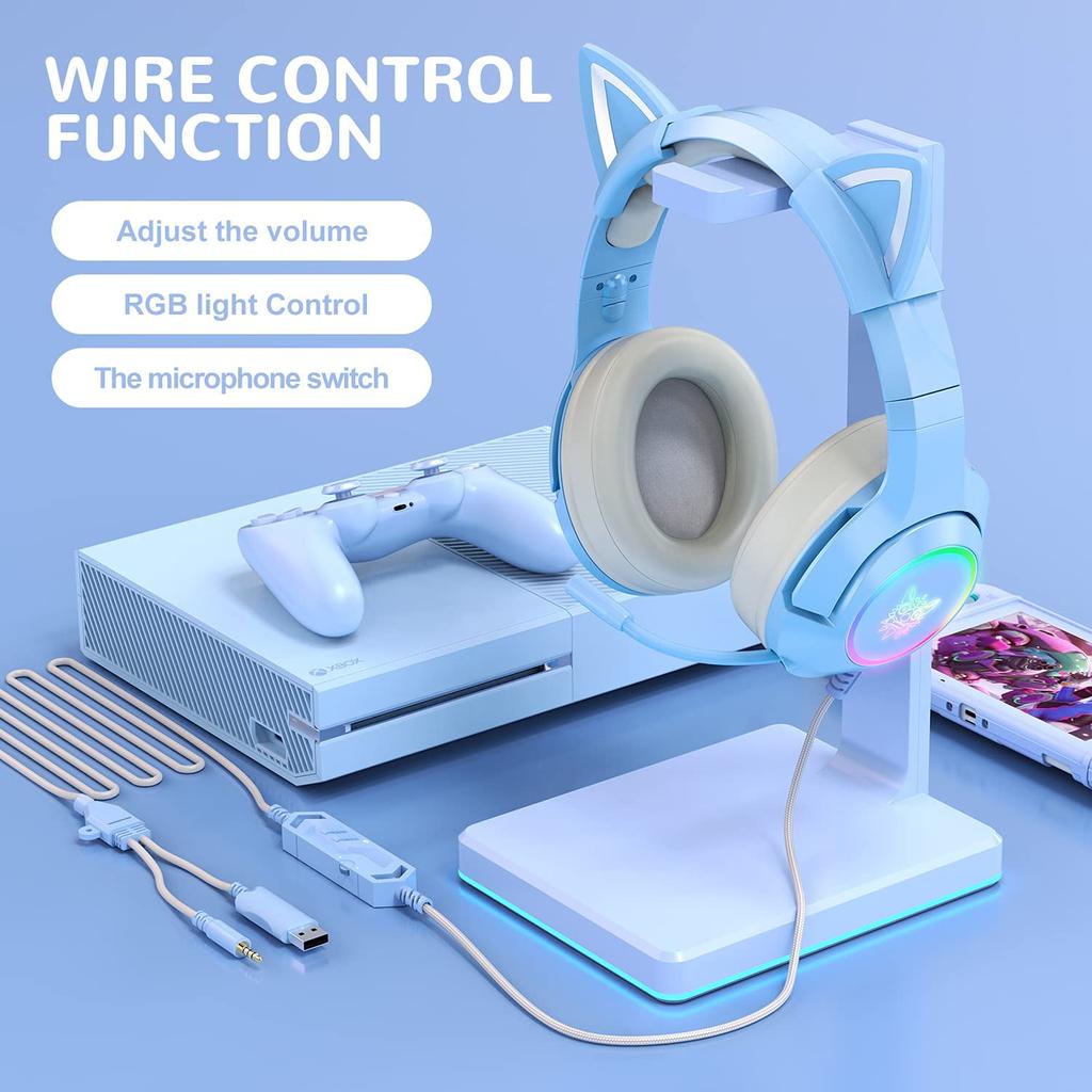 K9 Gaming Headset, Wired Over-Ear Headphones with Detachable Cat Ears, Noise Cancelling Microphone, RGB Backlight, Surround Sound for PC PS5 PS5 Xbox
