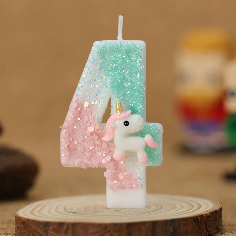 Happy Birthday Candle 0-9 Numbers Candle Pink Unicorn Birthday Candles for Cake Children's Birthday Party Candle Cake Decorating