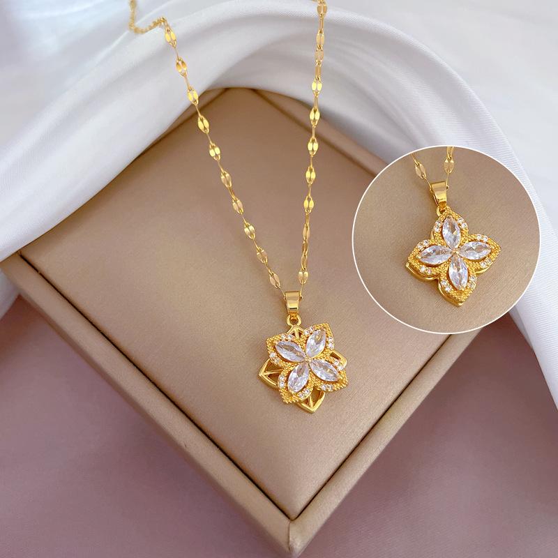 Light Luxury Rotating Flower Zircon Light Luxury Design Versatile Korean Style Niche Design Live Necklace