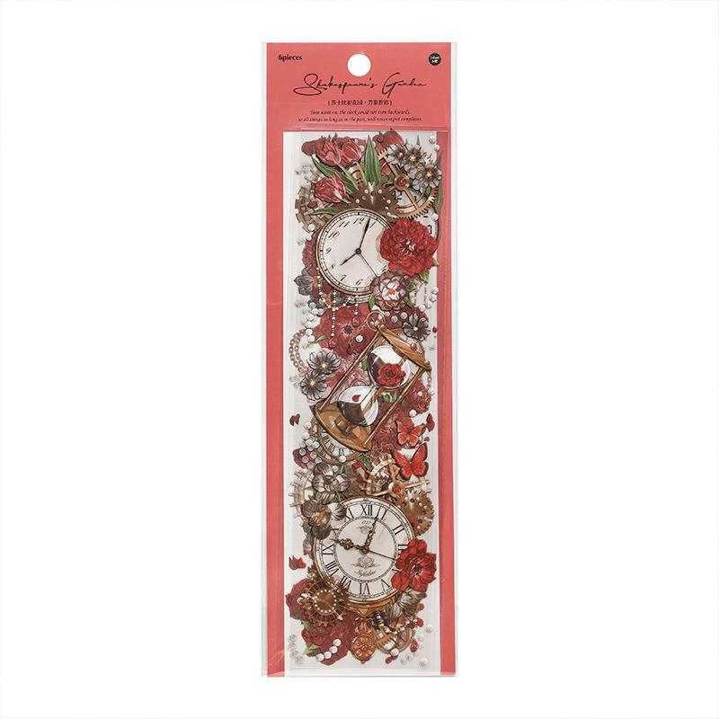 6-Sheet Vintage Garden Floral Long Sticker Set, Retro Botanical Patterns & Self-Adhesive, for Journal DIY & Scrapbook Deco