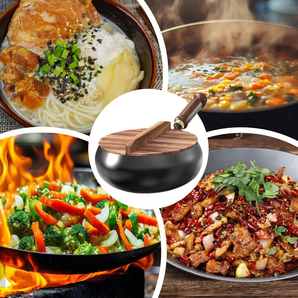 Чугунные кастрюли для приготовления пищи Сковорода вок с антипригарным покрытием и ручкой, защищающей от ожогов, Чугунная посуда ручной работы, Многофункциональная сковорода, Кастрюля для бульона