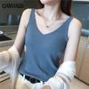 Женский топ с v-образным вырезом, женская летняя вязанная нижняя рубашка с внутренней стороны, топы без рукавов снаружи
