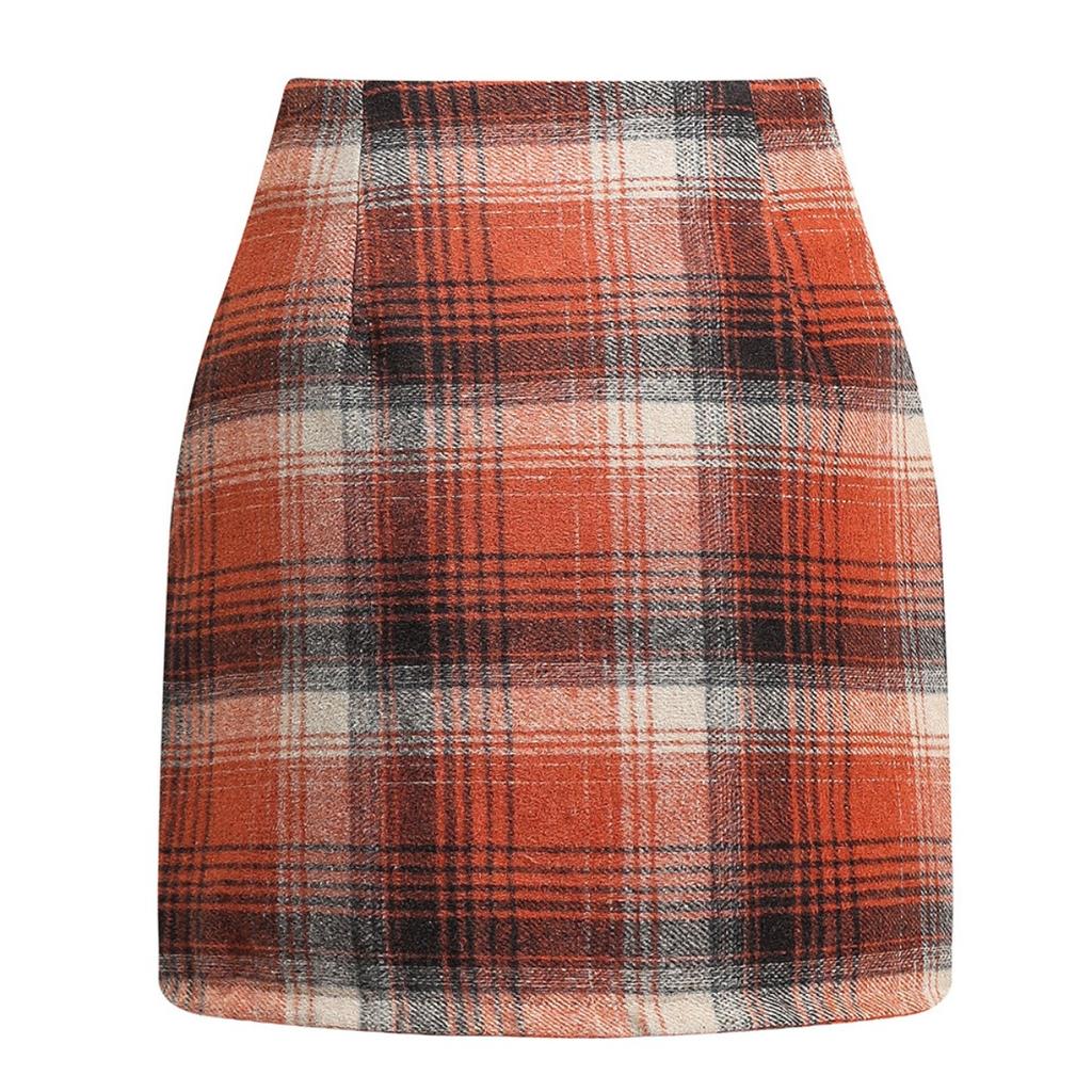 Women's, High Waisted, Plaid Skirt, Tight Fitting, Pencil, Wool, Mini Skirt