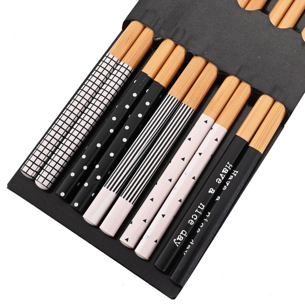 Многоразовый набор из 5 пар бамбуковых палочек ручной работы в японском стиле из натурального дерева, палочки для еды, суши, еды, кошек, цветов, разноцветные деревянные палочки для еды