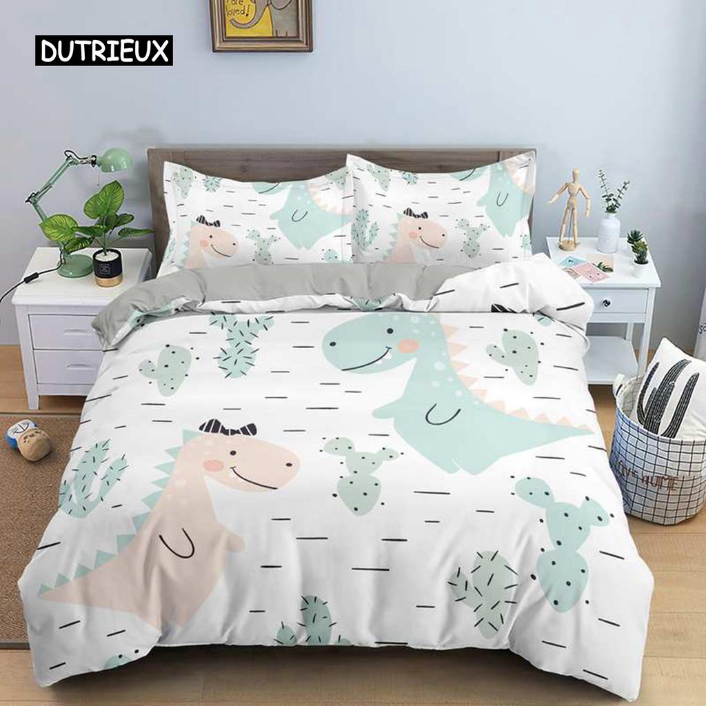 Cartoon Dinosaur Duvet Cover Animal Bedding Set Microfiber 3D Print Comforter Cover For Kids Girl Boy Bedroom Double Single Size