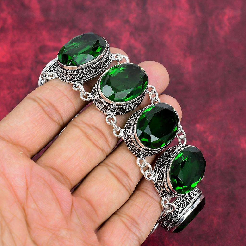 Ювелирные изделия из хромдиопсида, ювелирные изделия ручной работы из стерлингового серебра 925 пробы, уникальный комплект ювелирных изделий для женщин с браслетом и ожерельем
