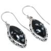 Natural Snowflake Obsidian Gemstone 925 Solid Sterling Silver Earring 1.50" G0Z71