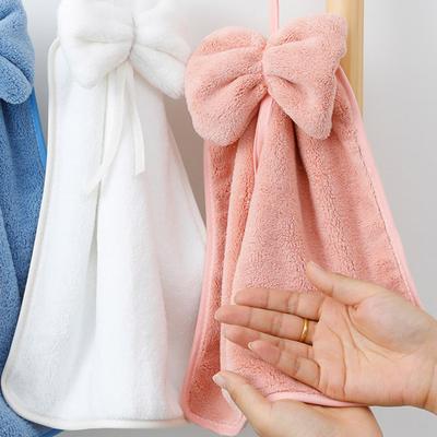 Полотенце для рук из кораллового флиса, однотонное, с бантом, быстросохнущее, впитывающее