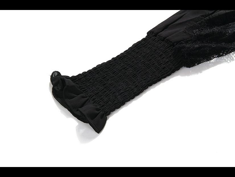 Элегантное вечернее платье с глубоким V-образным вырезом и длинными рукавами из черного кружева с вышивкой 2025 года