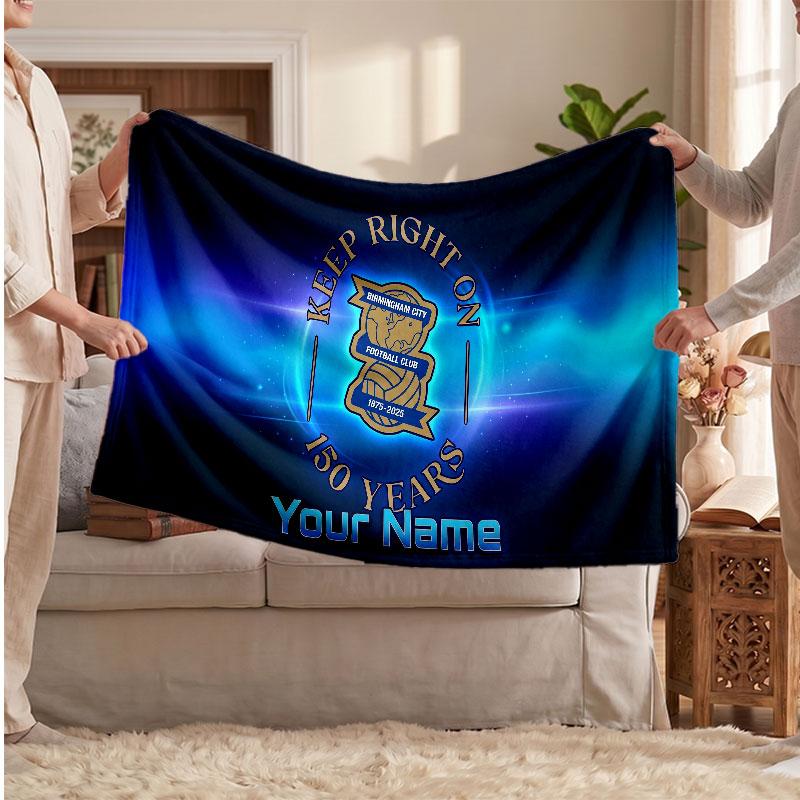 BIRMINGHAM CITY Personalized Fleece Blanket With Football Logo, Custom Name Text Soft Warm Home Throw Blanket