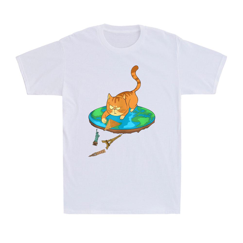 Flat Earth Society Conspiracy Theory Cat Animal Lovers Patriotic Men's T-Shirt