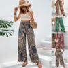 Women's Summer Fashion Versatile Printed Elastic Waist Wide Leg Pants Trousers Women’s