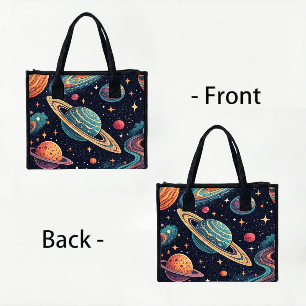 Galaxy Pattern Tote Bag Casual Daily Carry Bag Space Themed Portable Shopping Bag Stylish Travel Shoulder Bag