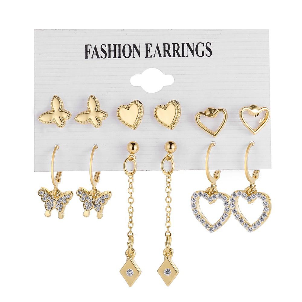 IF ME Fashion Resin   Earrings Set Checkerboard Heart Crystal Butterfly  Earring Women Jewelry Accessories