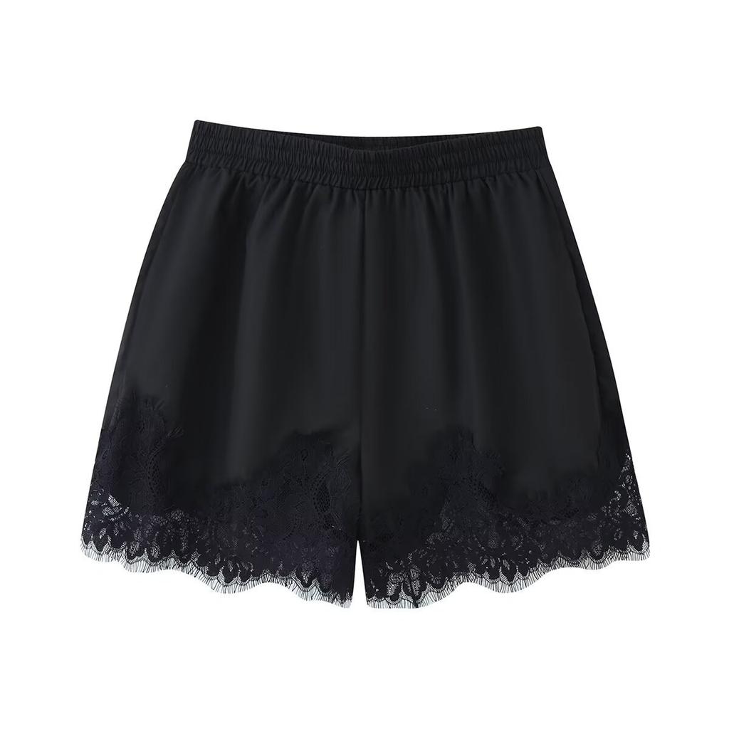 European and American style French women's clothing fashion versatile temperament casual lace shirt shorts set