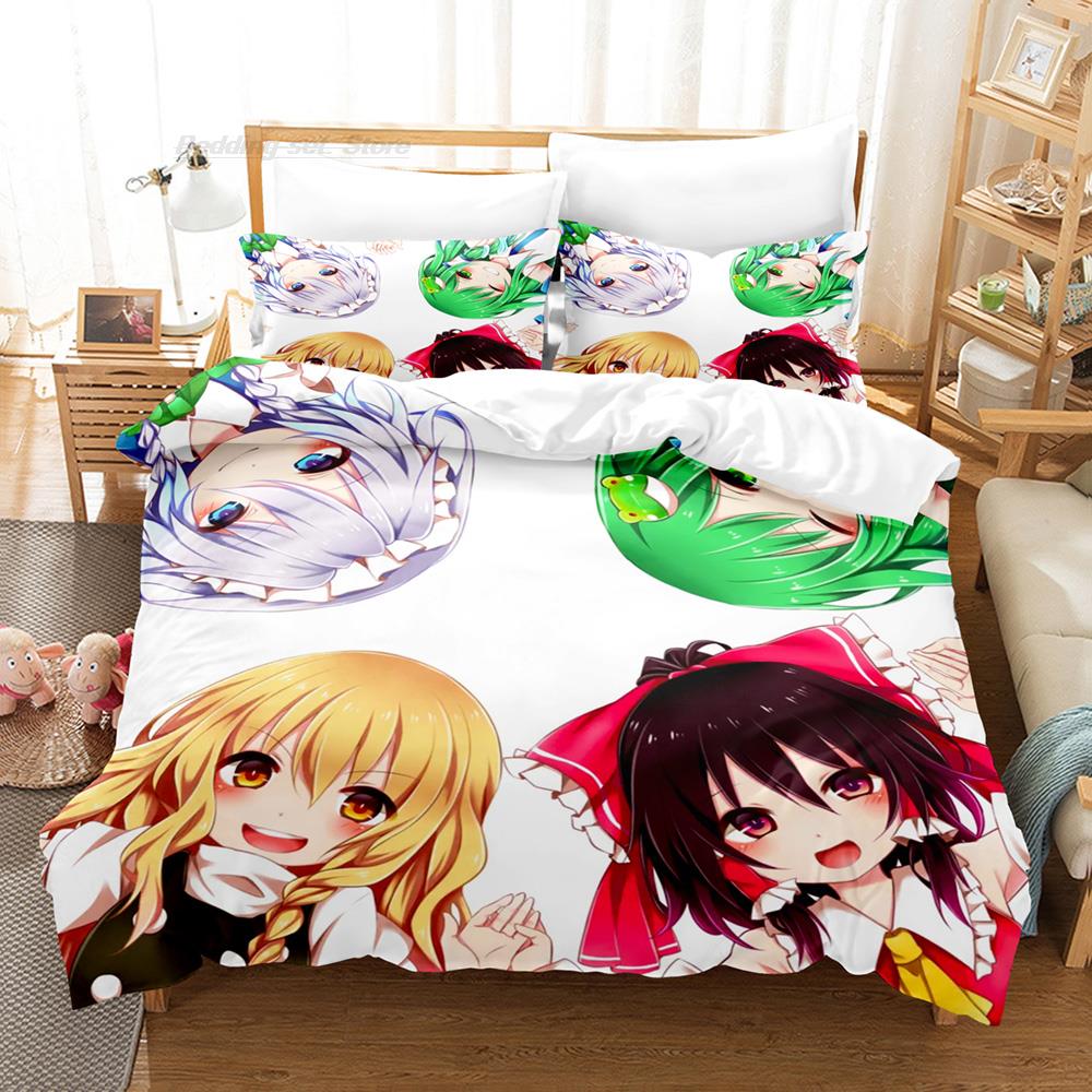 Набор постельного белья Touhou Project Односпальный Полуторный Двуспальный Queen King Размер Постельное белье Взрослый Детская Спальня Комплекты с пододеяльником 3D Печать Мультфильм Каваи
