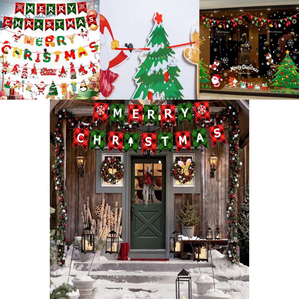 Красочный Рождественский Баннер Флаг Декор с Сантой и Лосем для Праздничных Домашних Украшений