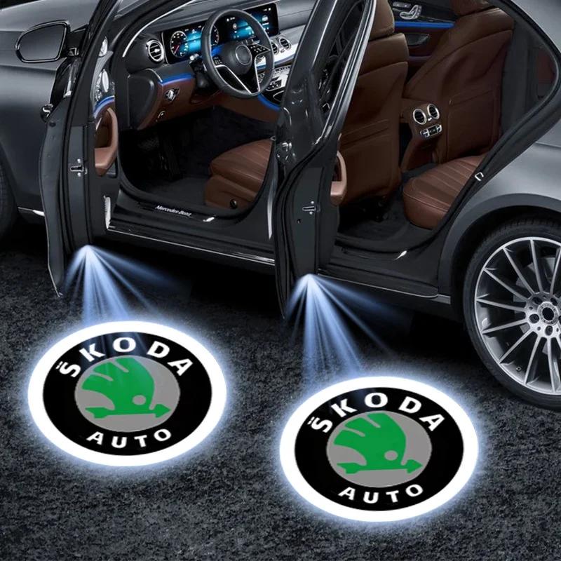 2pcs LED Car Door Light For SKODA OCTAVIA VRS LOGO Light Fit Octavia A5 2021 Octavia 2 3 Skoda Welcome Light Logo Projector Lamp WL5