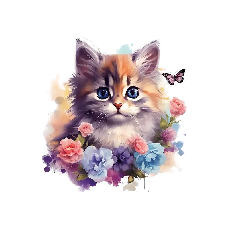 Милые наклейки на стену с котами, акварельные животные, цветы, водонепроницаемые наклейки, наклейки для ванной и туалета KTY