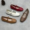 Genuine Leather Solid Color Women Flats Shoes Handmade Square Toe Soft Cowhide Buckle Strap Soft Sole Shoes