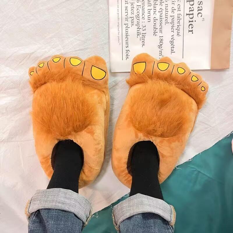 Fashionable Men's Wild Paw Slippers Home Fluffy Cotton Shoes Plus Size Mens Creative Animal Foot Shape Shoes Big Feet Fur Slides