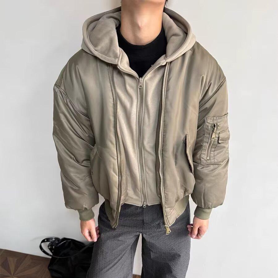 Unisex Korean Style Hooded Pilot Jacket - Faux Two-Piece Baseball Design for Autumn/Winter