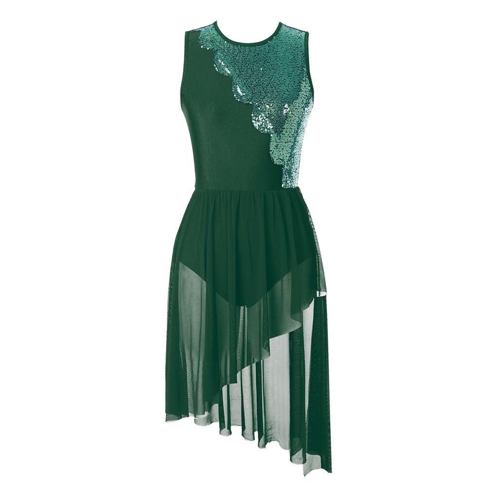 Женское платье для фигурного катания, блестящее трико без рукавов с блестками, балетный костюм, танцевальный костюм