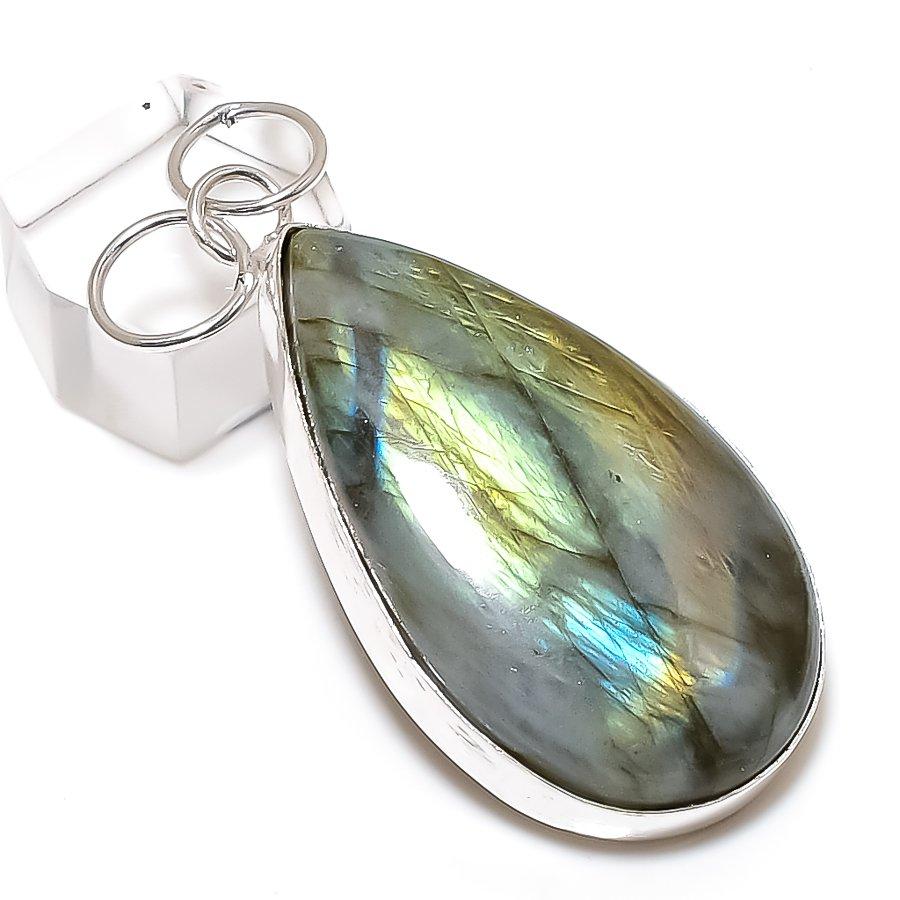 Natural Labradorite Gemstone Handmade 925 Sterling Silver Pendant 2.40" N0e83