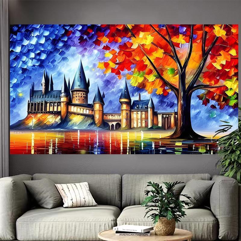 VIKAMA Fantasy Castle Tapestry Starry Night Watercolor Art Modern Bohemian Style Living Room Bedroom Background Wall Decoration