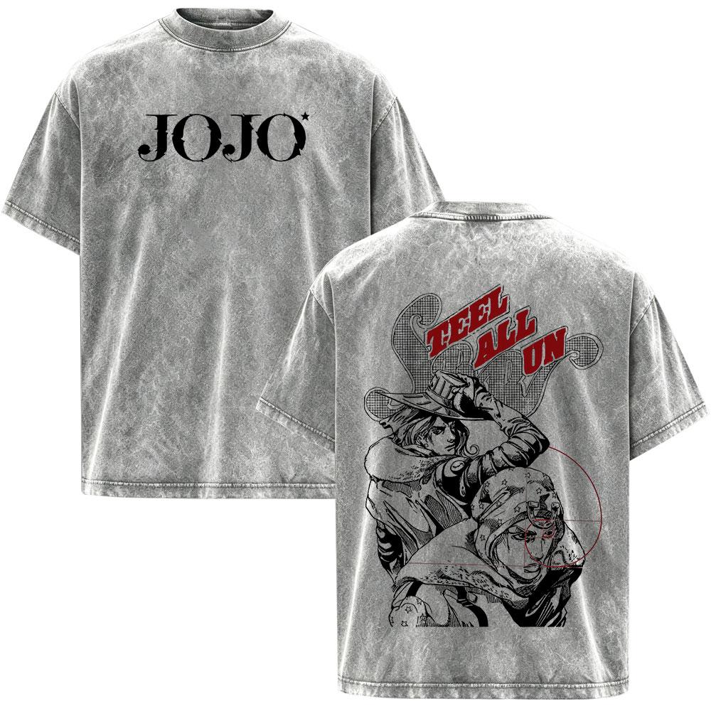 Аниме JoJo's Bizarre Adventure STEEL BALL RUN Джонни Джостар Винтажные стираные футболки Мужские Женские Оверсайз с короткими рукавами Футболки