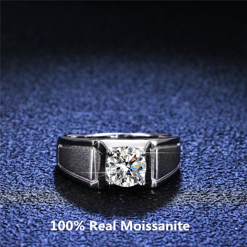 Кольцо с матовым муассанитом с четырьмя зубцами, 1 карат, чистота VVS1, ультра белое сверкающее кольцо с бриллиантом цвета D, мужское ювелирное изделие из стерлингового серебра