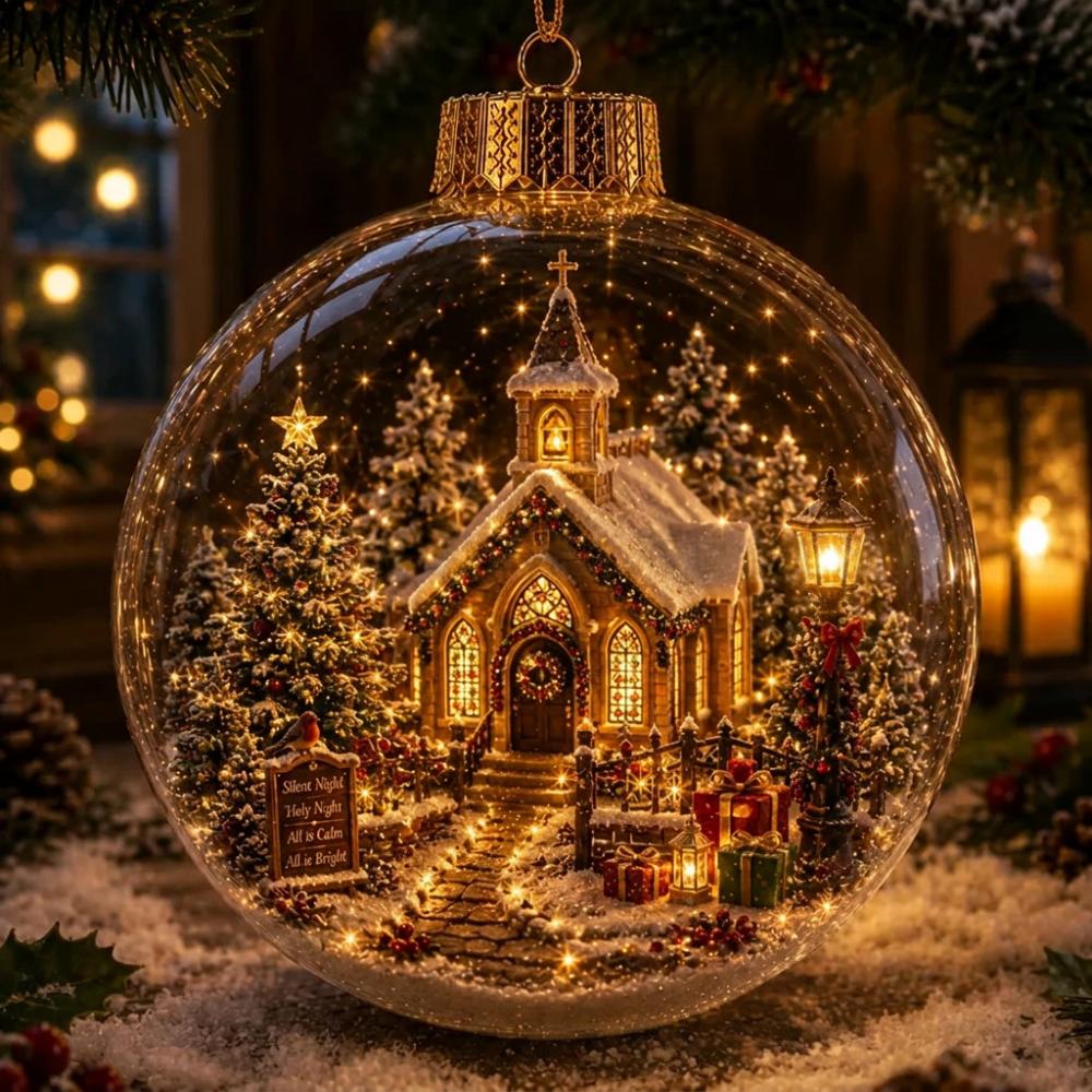 Vintage Winter Transparent Snow Scene Bauble Clear Christmas Sphere Decor Fireplace Hanging