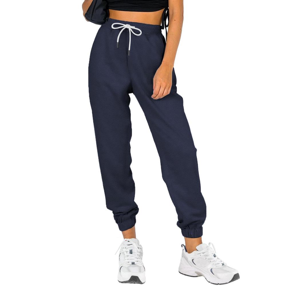 Женские эластичные брюки с высокой талией, повседневные активные брюки с широкими штанинами и длинными брюками, брюки с карманами
