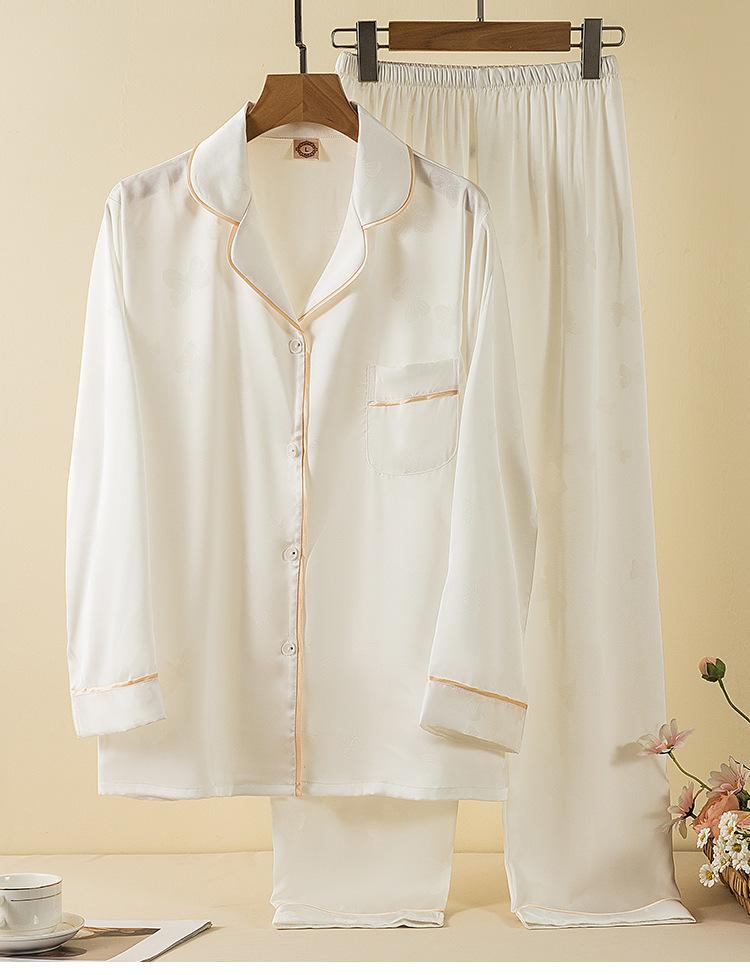 New women's satin pajamas spring and autumn ice silk long-sleeved butterfly jacquard high-end loungewear set is popular