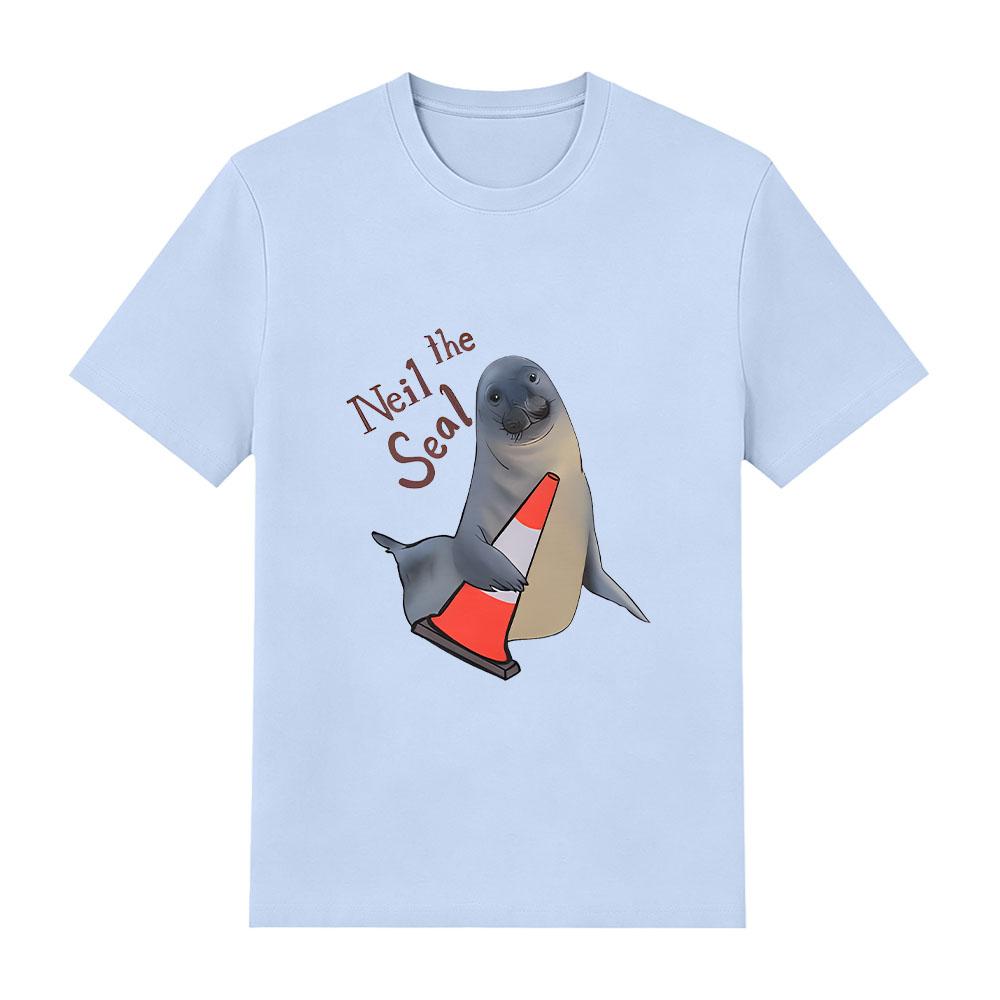 Neil The Seal Oversized Pure Cotton T-Shirt Cartoon Print Trendy Clothing Summer Harajuku Women Men T Shirts O-neck Streetwear