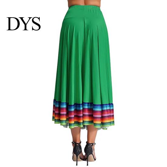 Large Swing Hem Skirt Maxi Ladies Folk Dance Elastic Waist Spanish Women Wide Rainbow Mexican Flamenco Performance Colorful Bottom