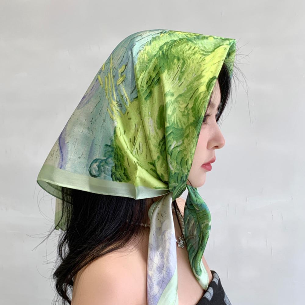 Sweet Triangle Headband French Pastoral Style Silk Scarf Korean Hair Scarf For Girl Women
