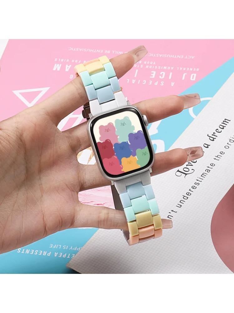Весенний Радужный Конфетный Смоляной Ремешок для Apple Watch Ultra 2 49мм 7 8 9 41 45 40мм 42 44мм Ремешок Женский Браслет для IWatch 6 SE